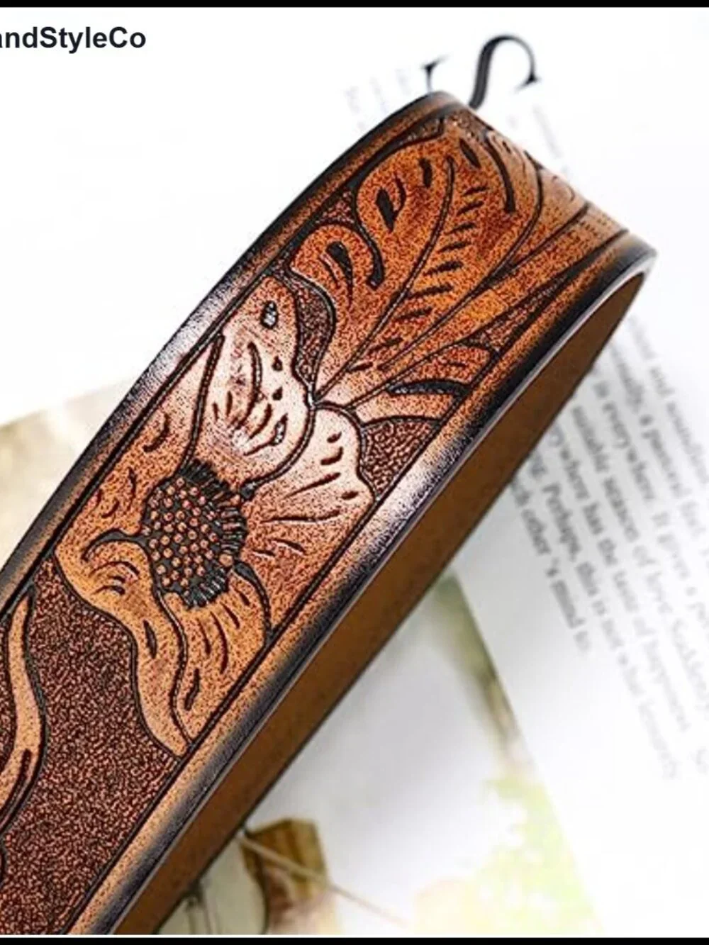 Western Cowgirl Leather Belt for Women Turquoise Oval Buckle Embossed Belt